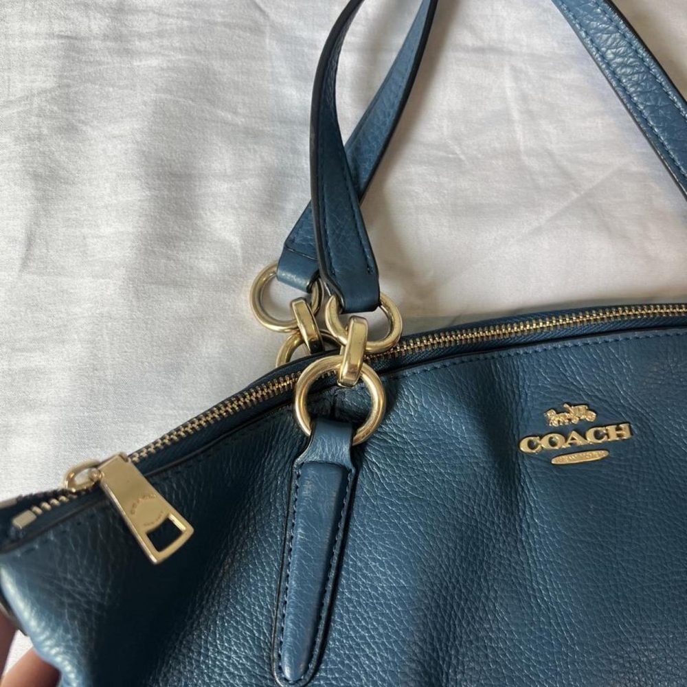 Coach blue leather handbag with gold hardware